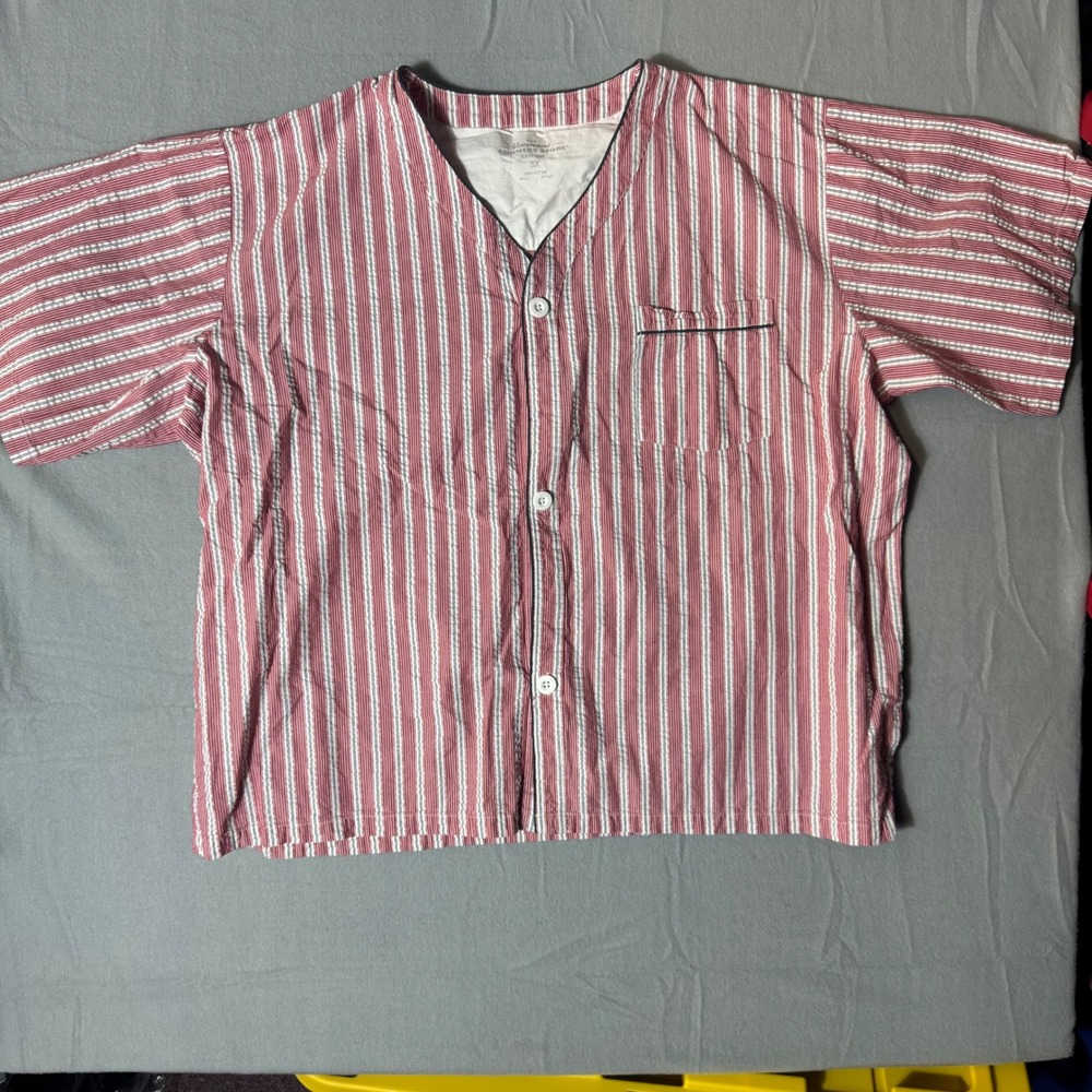 Vermont Country Store Mens 3X Pajama Top Red White Striped Seersucker Cotton